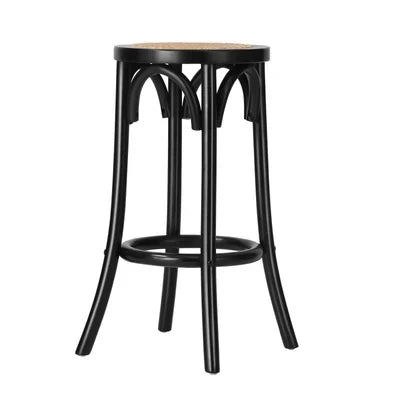 BS-FJ-KUN-BK-2PC Oikiture 2x Bar Stools Kitchen Vintage Dining Chair Rattan Seat Black