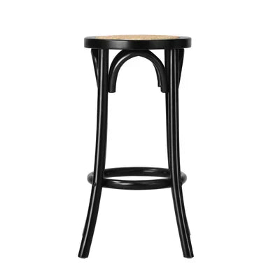 BS-FJ-KUN-BK-2PC Oikiture 2x Bar Stools Kitchen Vintage Dining Chair Rattan Seat Black
