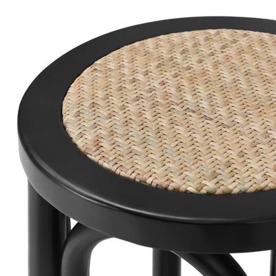 BS-FJ-KUN-BK-2PC Oikiture 2x Bar Stools Kitchen Vintage Dining Chair Rattan Seat Black