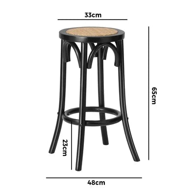 BS-FJ-KUN-BK-2PC Oikiture 2x Bar Stools Kitchen Vintage Dining Chair Rattan Seat Black