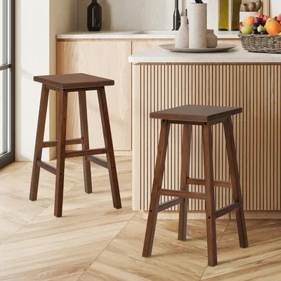 BS-FJ-TERA-WN-2PC Oikiture 2x Bar Stool Kitchen Counter Dining Chair Split-Level Footrest Walnut