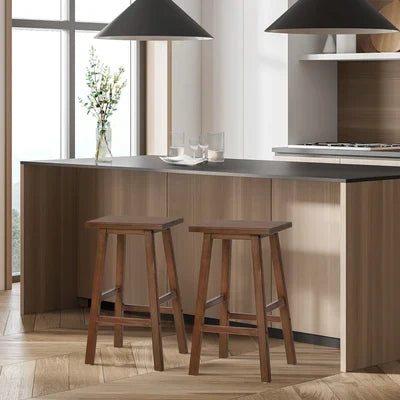 BS-FJ-TERA-WN-2PC Oikiture 2x Bar Stool Kitchen Counter Dining Chair Split-Level Footrest Walnut