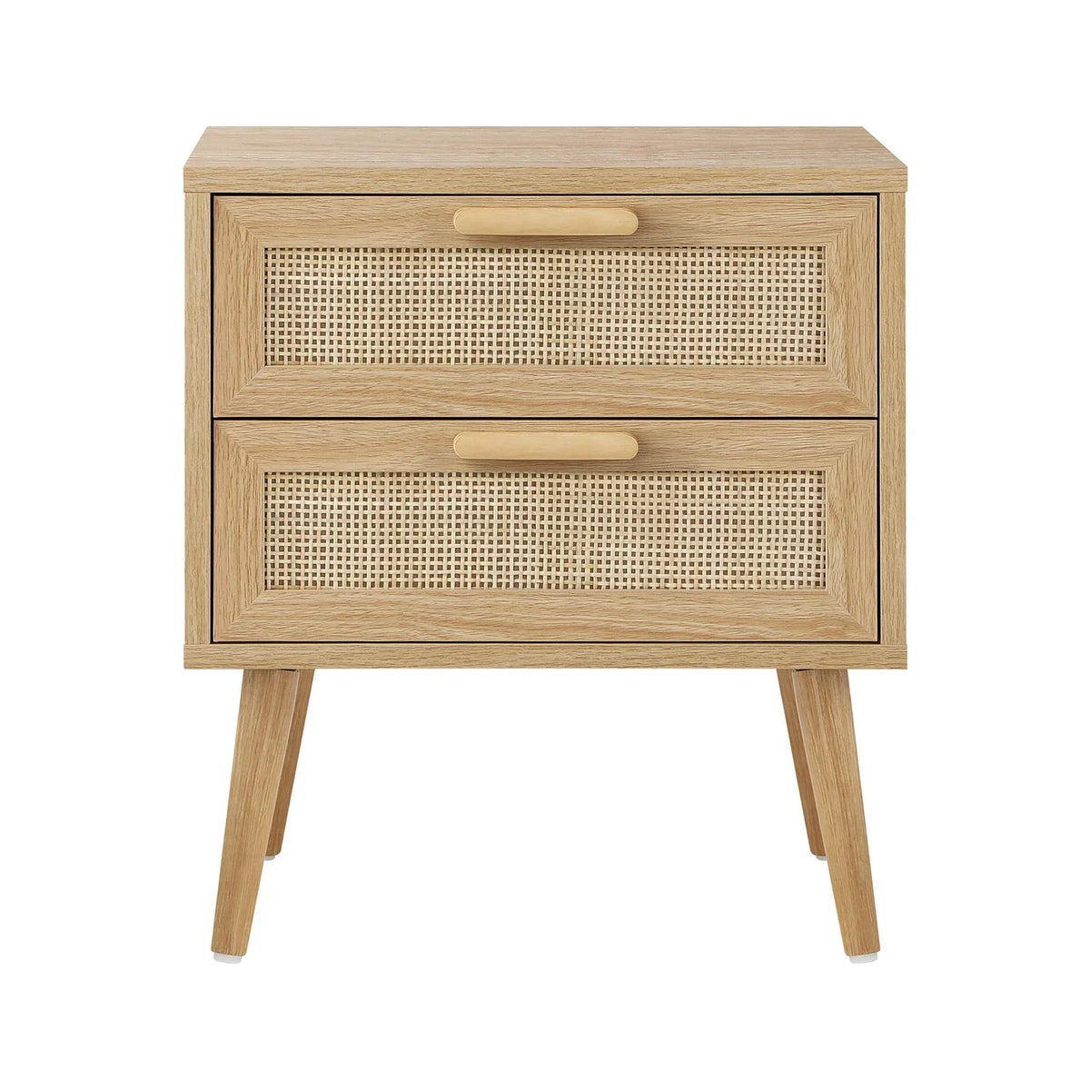 BT-A23-RAT-WD Bedside Table 2 Drawers Rattan Bedroom Storage Cabinet Furniture Wood