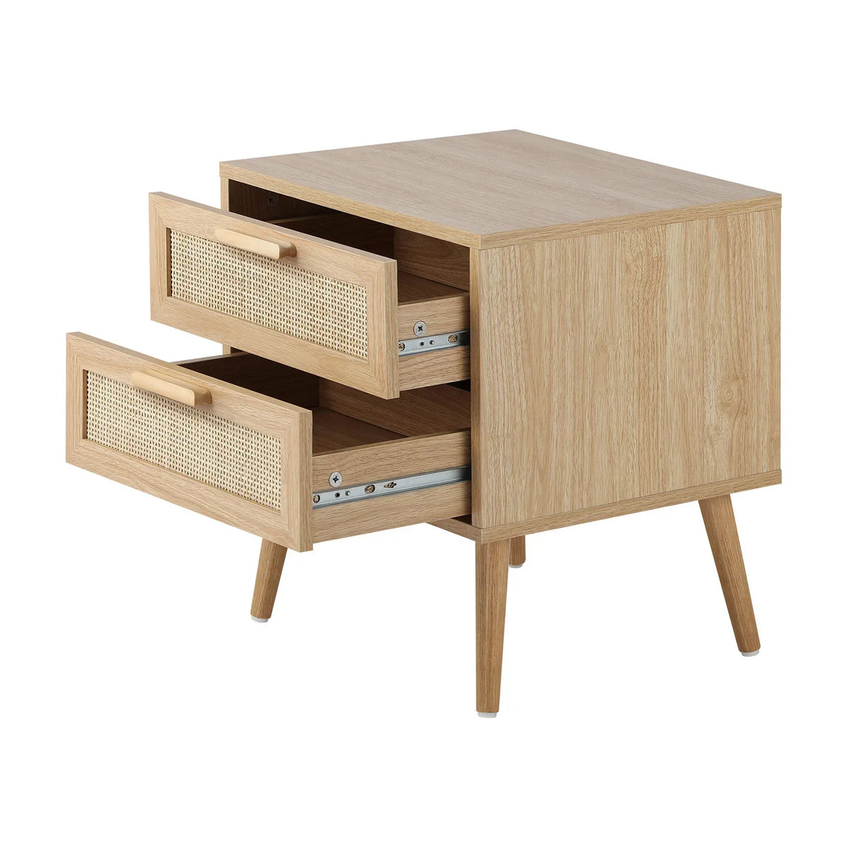 BT-A23-RAT-WD Bedside Table 2 Drawers Rattan Bedroom Storage Cabinet Furniture Wood