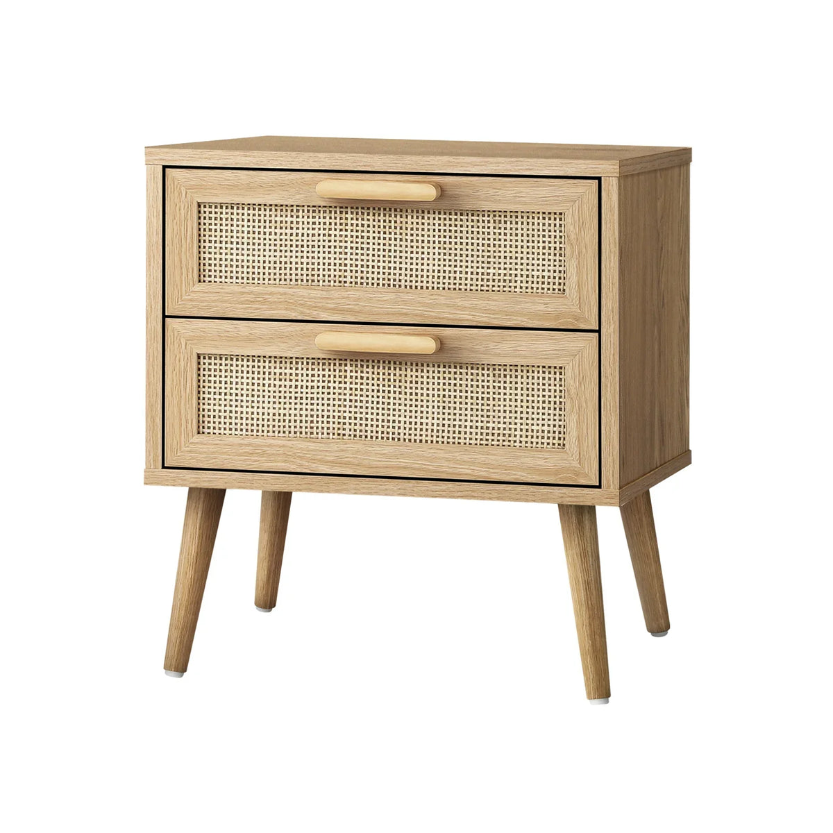 BT-A23-RAT-WD Bedside Table 2 Drawers Rattan Bedroom Storage Cabinet Furniture Wood