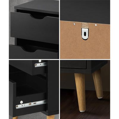 BT-A26-UCAN-BK Oikiture Bedside Tables 2 Drawers Side Table Bedroom Furniture Storage Black