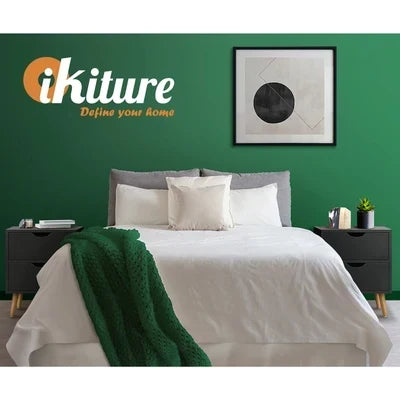 BT-A26-UCAN-BK Oikiture Bedside Tables 2 Drawers Side Table Bedroom Furniture Storage Black