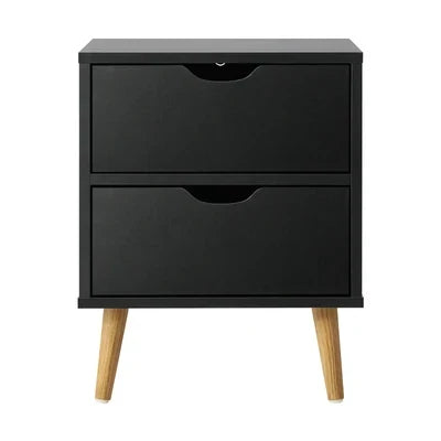 BT-A26-UCAN-BK Oikiture Bedside Tables 2 Drawers Side Table Bedroom Furniture Storage Black
