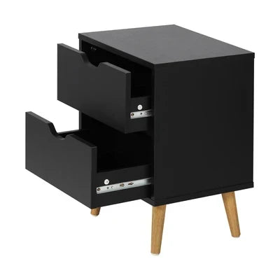 BT-A26-UCAN-BK Oikiture Bedside Tables 2 Drawers Side Table Bedroom Furniture Storage Black
