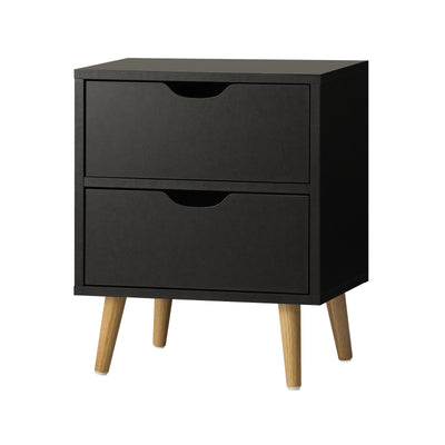 BT-A26-UCAN-BK Oikiture Bedside Tables 2 Drawers Side Table Bedroom Furniture Storage Black