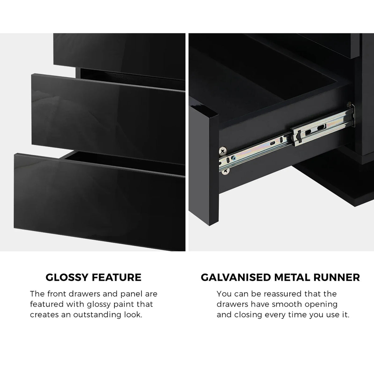 BT-B12-LED-3D-BK Oikiture Bedside Table RGB LED Nightstand Cabinet 3 Drawers Side Table Furniture