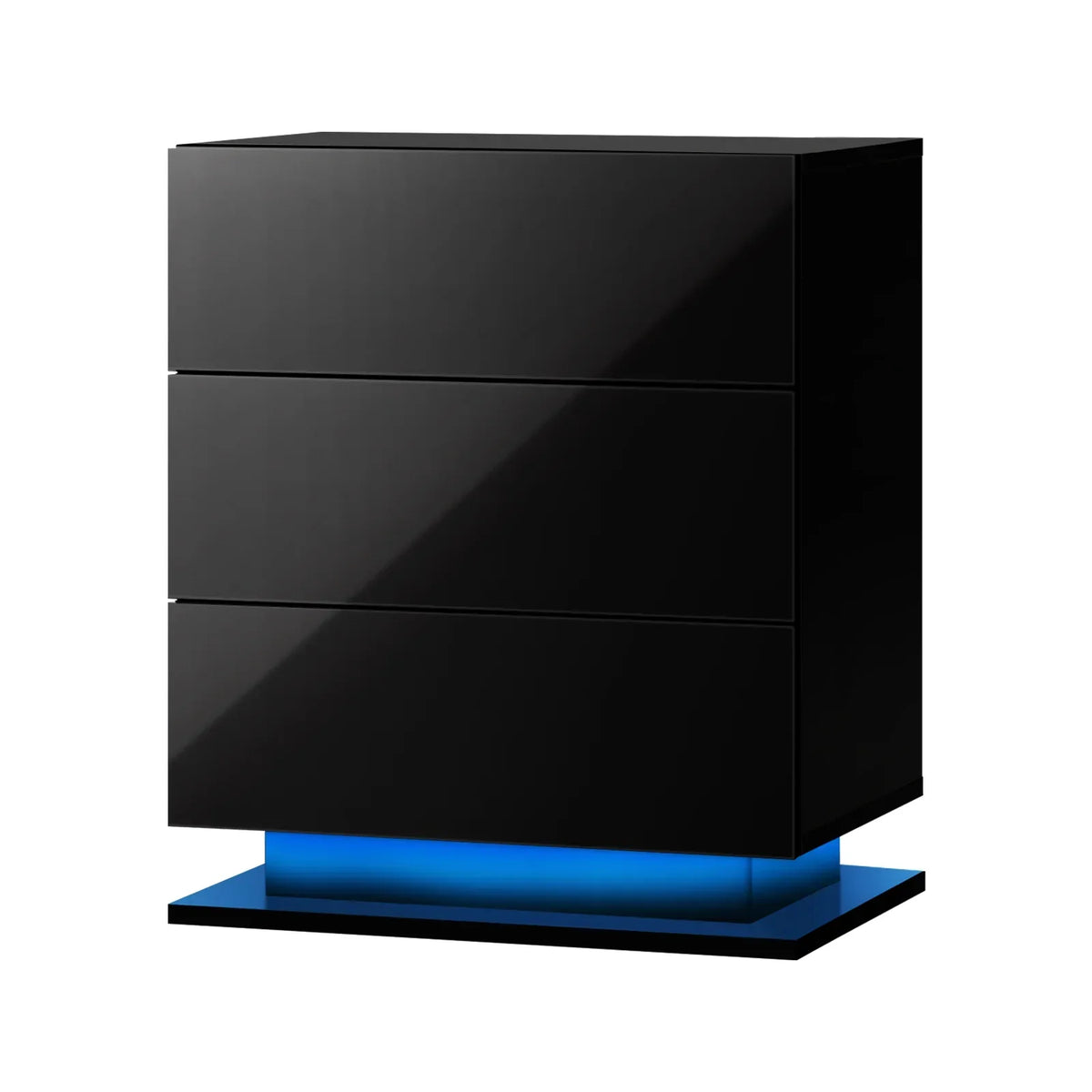 BT-B12-LED-3D-BK Oikiture Bedside Table RGB LED Nightstand Cabinet 3 Drawers Side Table Furniture