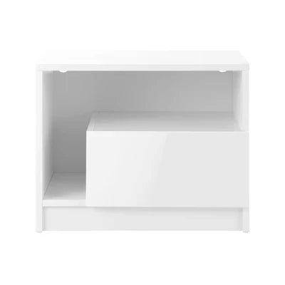 BT-B14-ANDY-WH Oikiture Bedside Tables Side Table RGB LED Drawers High Gloss Furniture White