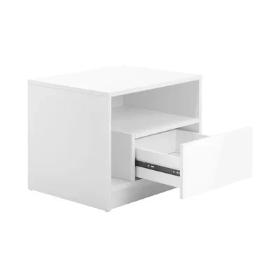 BT-B14-ANDY-WH Oikiture Bedside Tables Side Table RGB LED Drawers High Gloss Furniture White