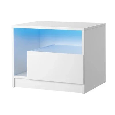 BT-B14-ANDY-WH Oikiture Bedside Tables Side Table RGB LED Drawers High Gloss Furniture White