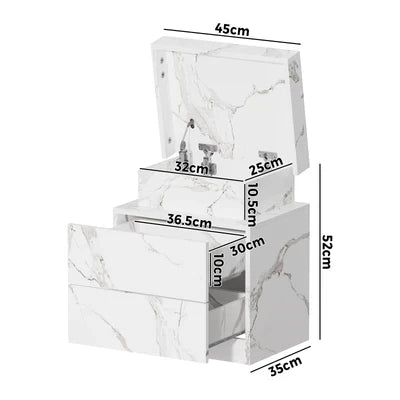 BT-BD-D5-LED-WH  Oikiture Bedside Table 2 Drawers LED Side Tables Nightstand Marble Effect White