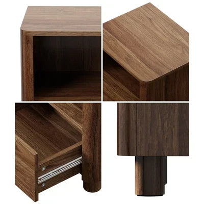 Scratched BT-COCO-1S1D-WN Oikiture Bedside Table Nightstand One Drawer Open Shelf Handle-Free Walnut