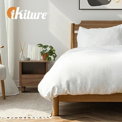 BT-COCO-1S1D-WN Oikiture Bedside Table Nightstand One Drawer Open Shelf Handle-Free Walnut