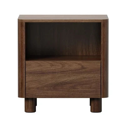 Scratched BT-COCO-1S1D-WN Oikiture Bedside Table Nightstand One Drawer Open Shelf Handle-Free Walnut