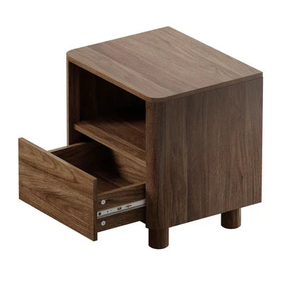 Scratched BT-COCO-1S1D-WN Oikiture Bedside Table Nightstand One Drawer Open Shelf Handle-Free Walnut