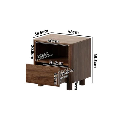 Scratched BT-COCO-1S1D-WN Oikiture Bedside Table Nightstand One Drawer Open Shelf Handle-Free Walnut