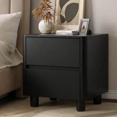 BT-COCO-2D-BK Oikiture Bedside Table 2 Drawers Storage Cabinet Nightstand Side Table Black