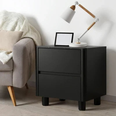 BT-COCO-2D-BK Oikiture Bedside Table 2 Drawers Storage Cabinet Nightstand Side Table Black