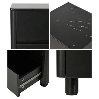 BT-COCO-2D-BK Oikiture Bedside Table 2 Drawers Storage Cabinet Nightstand Side Table Black