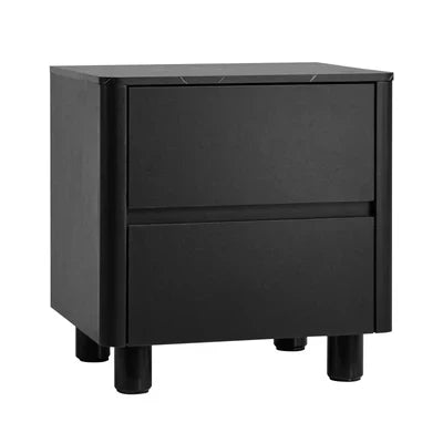 BT-COCO-2D-BK Oikiture Bedside Table 2 Drawers Storage Cabinet Nightstand Side Table Black