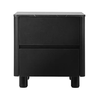 BT-COCO-2D-BK Oikiture Bedside Table 2 Drawers Storage Cabinet Nightstand Side Table Black