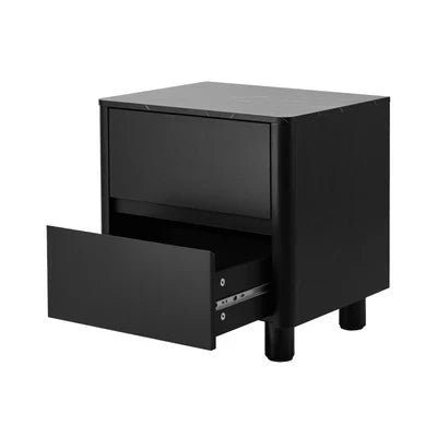 BT-COCO-2D-BK Oikiture Bedside Table 2 Drawers Storage Cabinet Nightstand Side Table Black