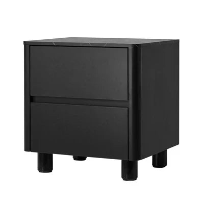 BT-COCO-2D-BK Oikiture Bedside Table 2 Drawers Storage Cabinet Nightstand Side Table Black