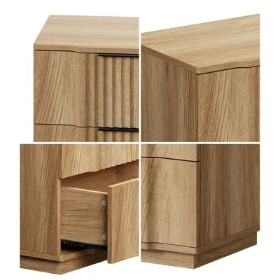 BT-EWA-2D-WD Oikiture Bedside Table 2 Drawers Storage Nightstand Side End Table Natural