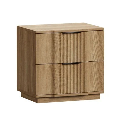 BT-EWA-2D-WD Oikiture Bedside Table 2 Drawers Storage Nightstand Side End Table Natural