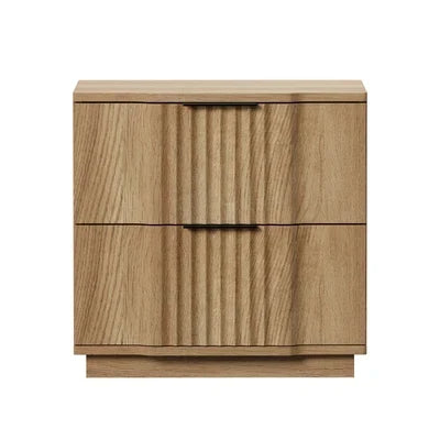 BT-EWA-2D-WD Oikiture Bedside Table 2 Drawers Storage Nightstand Side End Table Natural