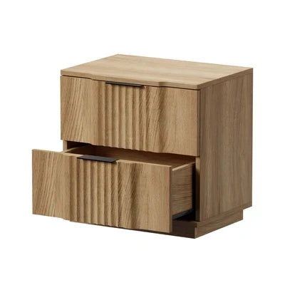 BT-EWA-2D-WD Oikiture Bedside Table 2 Drawers Storage Nightstand Side End Table Natural