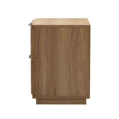BT-EWA-2D-WD Oikiture Bedside Table 2 Drawers Storage Nightstand Side End Table Natural