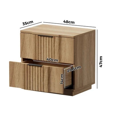 BT-EWA-2D-WD Oikiture Bedside Table 2 Drawers Storage Nightstand Side End Table Natural