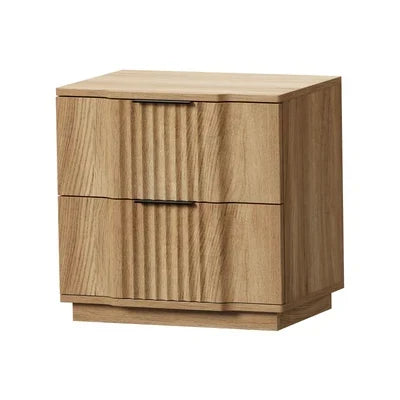 BT-EWA-2D-WD Oikiture Bedside Table 2 Drawers Storage Nightstand Side End Table Natural
