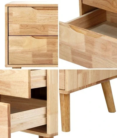 BT-GG-SOLI-2D-WD Oikiture Bedside Table 2 Drawers Storage Nightstand Solid Wood Natural