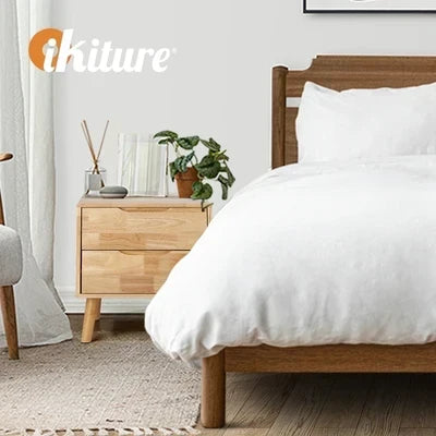 BT-GG-SOLI-2D-WD Oikiture Bedside Table 2 Drawers Storage Nightstand Solid Wood Natural