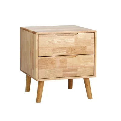 BT-GG-SOLI-2D-WD Oikiture Bedside Table 2 Drawers Storage Nightstand Solid Wood Natural