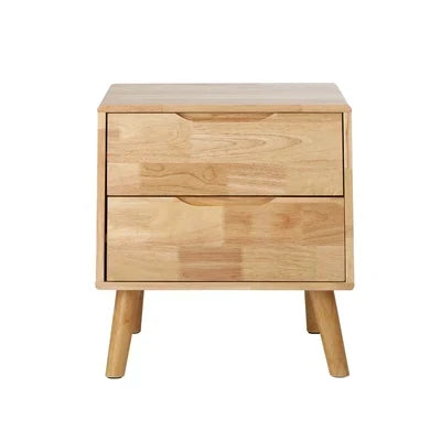BT-GG-SOLI-2D-WD Oikiture Bedside Table 2 Drawers Storage Nightstand Solid Wood Natural