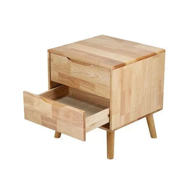 BT-GG-SOLI-2D-WD Oikiture Bedside Table 2 Drawers Storage Nightstand Solid Wood Natural