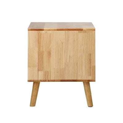 BT-GG-SOLI-2D-WD Oikiture Bedside Table 2 Drawers Storage Nightstand Solid Wood Natural