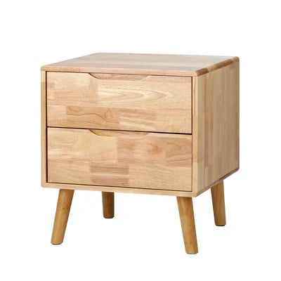 BT-GG-SOLI-2D-WD Oikiture Bedside Table 2 Drawers Storage Nightstand Solid Wood Natural