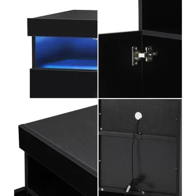 BT-HH-01-BK Oikiture Bedside Table LED Nightstand Shelf Side End Table Storage Cabinet Black