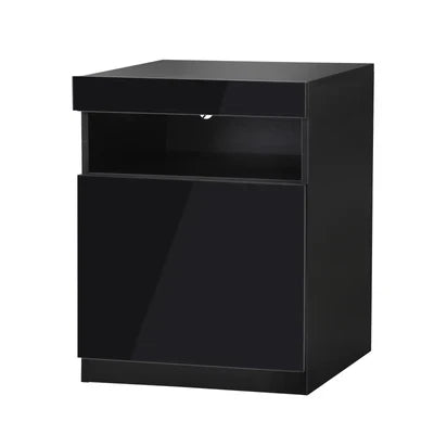 BT-HH-01-BK Oikiture Bedside Table LED Nightstand Shelf Side End Table Storage Cabinet Black