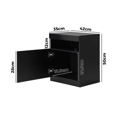 BT-HH-01-BK Oikiture Bedside Table LED Nightstand Shelf Side End Table Storage Cabinet Black