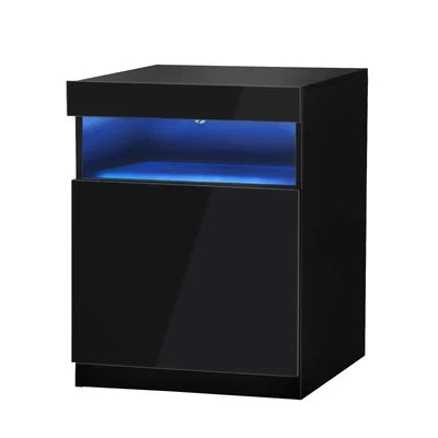 BT-HH-01-BK Oikiture Bedside Table LED Nightstand Shelf Side End Table Storage Cabinet Black